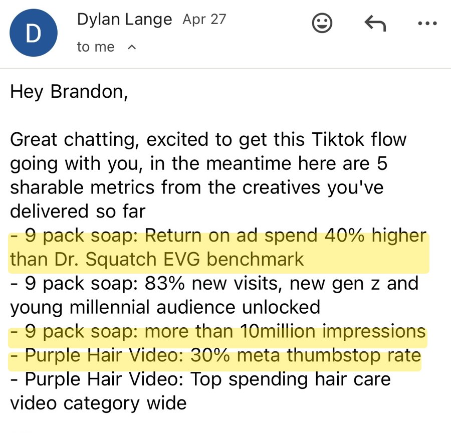 Email from the Dr. Squatch team